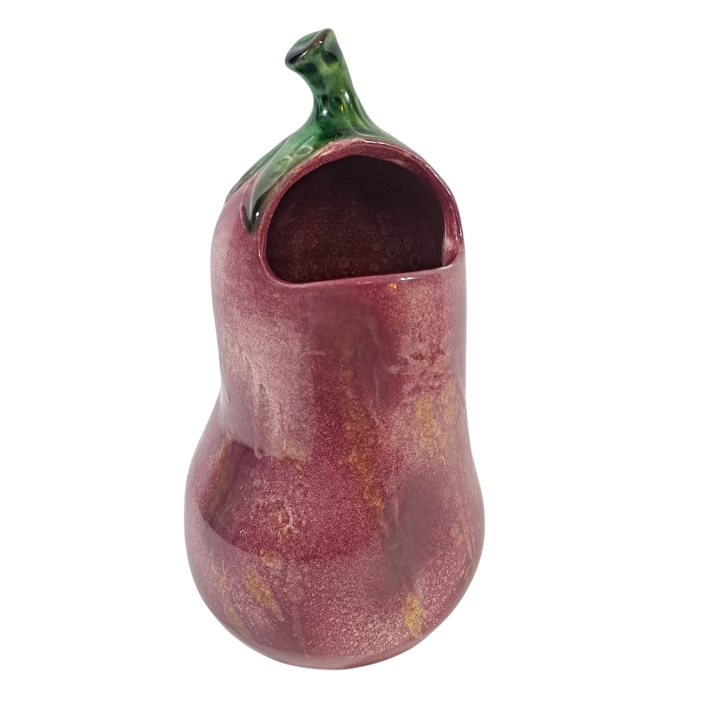 Vintage Hand Painted Eggplant Pottery Vase Made In Italy